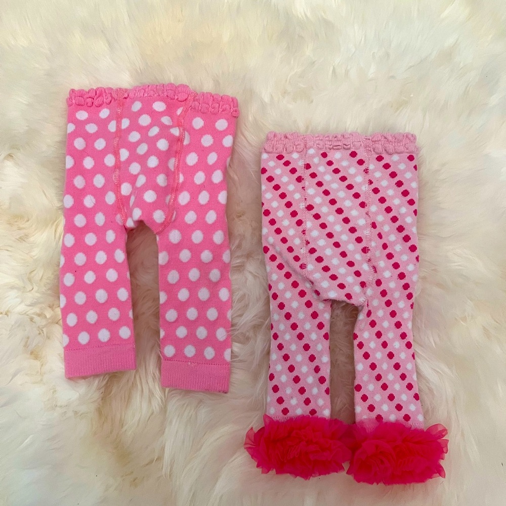 Lot of 3 adorable, patterned, ruffled, polka dot tights!